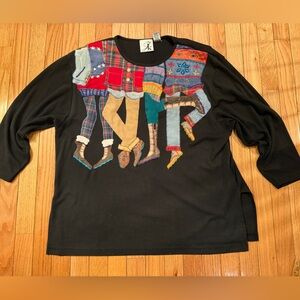 Black Long Sleeve Top with Colorful Patchwork Design Art to wear